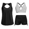 Yonique 3 Piece Tankini Swimsuits for Women Swim Tank Top Bathing Suits with Boy Shorts and Bra Athletic Swimwear