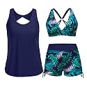 Yonique 3 Piece Tankini Swimsuits for Women Swim Tank Top Bathing Suits with Boy Shorts and Bra Athletic Swimwear