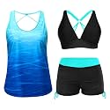 Yonique 3 Piece Tankini Swimsuits for Women Swim Tank Top Bathing Suits with Boy Shorts and Bra Athletic Swimwear