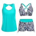 Yonique 3 Piece Tankini Swimsuits for Women Swim Tank Top Bathing Suits with Boy Shorts and Bra Athletic Swimwear