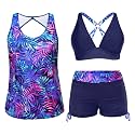 Yonique 3 Piece Tankini Swimsuits for Women Swim Tank Top Bathing Suits with Boy Shorts and Bra Athletic Swimwear