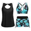 Yonique 3 Piece Tankini Swimsuits for Women Swim Tank Top Bathing Suits with Boy Shorts and Bra Athletic Swimwear