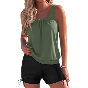 yonique blouson tankini swimsuits for women 2 piece bathing suits tops with boyshorts modest loose fit swimwear