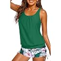 Yonique Blouson Tankini Swimsuits for Women 2 Piece Bathing Suits Tops with Boyshorts Modest Loose Fit Swimwear
