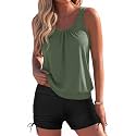 Yonique Blouson Tankini Swimsuits for Women 2 Piece Bathing Suits Tops with Boyshorts Modest Loose Fit Swimwear