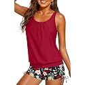 Yonique Blouson Tankini Swimsuits for Women 2 Piece Bathing Suits Tops with Boyshorts Modest Loose Fit Swimwear
