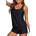 Yonique Blouson Tankini Swimsuits for Women 2 Piece Bathing Suits Tops with Boyshorts Modest Loose Fit Swimwear