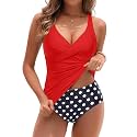 Yonique Plus Size Tankini Swimsuits for Women Blouson Tankini Tops with Swim Shorts Two Piece Bathing Suits