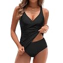 Yonique Plus Size Tankini Swimsuits for Women Blouson Tankini Tops with Swim Shorts Two Piece Bathing Suits