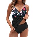 Yonique Plus Size Tankini Swimsuits for Women Blouson Tankini Tops with Swim Shorts Two Piece Bathing Suits