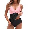 Yonique Plus Size Tankini Swimsuits for Women Blouson Tankini Tops with Swim Shorts Two Piece Bathing Suits