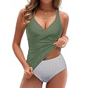 Yonique Plus Size Tankini Swimsuits for Women Blouson Tankini Tops with Swim Shorts Two Piece Bathing Suits