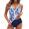 Yonique Plus Size Tankini Swimsuits for Women Blouson Tankini Tops with Swim Shorts Two Piece Bathing Suits