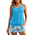 Yonique Ribbed Blouson Tankini with Pockets Shorts Athletic Swimsuit