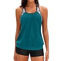Yonique Two Piece Tankini Swimsuit T-Back Blouson Tankini with Shorts