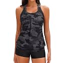 Yonique Two Piece Tankini Swimsuit T-Back Blouson Tankini with Shorts