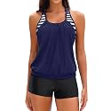 Yonique Two Piece Tankini Swimsuit T-Back Blouson Tankini with Shorts