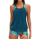 Yonique Two Piece Tankini Swimsuit T-Back Blouson Tankini with Shorts