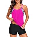 Yonique Two Piece Tankini Swimsuit T-Back Blouson Tankini with Shorts