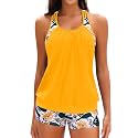 Yonique Two Piece Tankini Swimsuit T-Back Blouson Tankini with Shorts