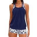 Yonique Two Piece Tankini Swimsuit T-Back Blouson Tankini with Shorts