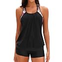 Yonique Two Piece Tankini Swimsuit T-Back Blouson Tankini with Shorts