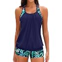 Yonique Two Piece Tankini Swimsuit T-Back Blouson Tankini with Shorts