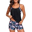 Yonique Two Piece Tankini Swimsuit T-Back Blouson Tankini with Shorts