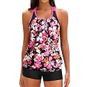 Yonique Two Piece Tankini Swimsuit T-Back Blouson Tankini with Shorts