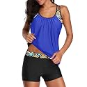 Yonique Two Piece Tankini Swimsuit T-Back Blouson Tankini with Shorts