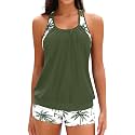 Yonique Two Piece Tankini Swimsuit T-Back Blouson Tankini with Shorts