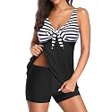 Yonique Women 2 Piece Flowy Tankini Swimsuits with Boyshorts V Neck Swim Tank Tops Bathing Suits Modest Swimwear