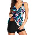 Yonique Women 2 Piece Flowy Tankini Swimsuits with Boyshorts V Neck Swim Tank Tops Bathing Suits Modest Swimwear