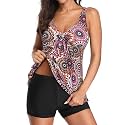 Yonique Women 2 Piece Flowy Tankini Swimsuits with Boyshorts V Neck Swim Tank Tops Bathing Suits Modest Swimwear