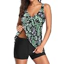 Yonique Women 2 Piece Flowy Tankini Swimsuits with Boyshorts V Neck Swim Tank Tops Bathing Suits Modest Swimwear