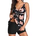Yonique Women 2 Piece Flowy Tankini Swimsuits with Boyshorts V Neck Swim Tank Tops Bathing Suits Modest Swimwear