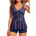 Yonique Women 2 Piece Flowy Tankini Swimsuits with Boyshorts V Neck Swim Tank Tops Bathing Suits Modest Swimwear