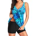 Yonique Women 2 Piece Flowy Tankini Swimsuits with Boyshorts V Neck Swim Tank Tops Bathing Suits Modest Swimwear