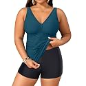 Yonique Womens Plus Size Swimsuits with Shorts Tummy Control Tankini Two Piece Bathing Suits Athletic Swimwear