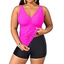 Yonique Womens Plus Size Swimsuits with Shorts Tummy Control Tankini Two Piece Bathing Suits Athletic Swimwear