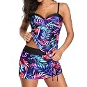 Yonique Womens Tankini Swimsuits with Skirt Two Piece Ruched Bathing Suits Push Up Swimwear XS-XXL