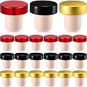 Yookeer 24 Pcs Cork Bottle Stoppers T-Shaped,Black, Gold, Red