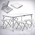 Yorten Picnic Table with 4 Stools Set, Aluminum Lightweight Outdoor Table Foldable Travel Dining Table with Carry Case, for Camping, Picnic, Garden, Beach & Travel (Umbrella is not incluted)