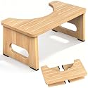 YOSE 7 Inch Bamboo Toilet Stool, Foldable Poop Stool Adult, No Assembly Required, Non-Slip Bathroom Stool for Small Bathrooms, Sturdy Foot Stool with Space-Saving Design