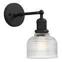 Yosoan Boho Indoor Vintage Wall Sconce with Striped Bowl Shade, 1-Light Modern Vanity Industrial Single Wall Mounted Hardwired Texture Glass Shade for Living Room Bedroom Fireplace Hallway(Black)