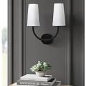 Yosoan Double Fabric Black Wall Sconce Indoor Light Fixture, 2-Light Dual Vanity Vintage Industrial Hardwired Wall Lighting with Textile Fabric Shade Lamp for Bedroom Living Room Hallway Study