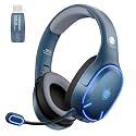 YOTMS Wireless PS5 Gaming Headset for PS4, PC, Switch, 2.4Ghz Wireless Gaming Headphones with Mic, Bluetooth 5.3 Headphones with Stereo Sound, 40h Battery, for Laptop, Mac, Phone (Blue)