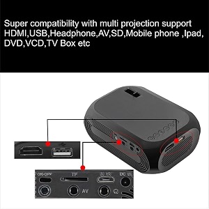 yoton mini led portable smart home theatre projector with lcd support remote controller hdmi av sd usbyou-tubemini stick with 2000lm yg-320 projector-1 black