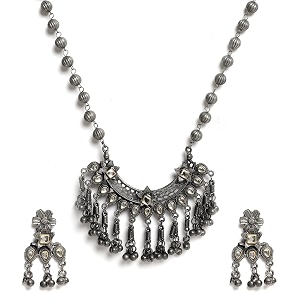youbella jewellery oxidised silver necklace jewellery set with earrings for girls and women