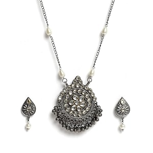 youbella jewellery oxidised silver necklace jewellery set with earrings for girls and women
